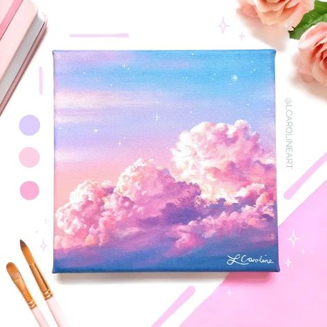 Sunset Clouds Painting Acrylic Easy, Dreamy Sky Painting, Pastel Cloud Painting, Sunset Clouds Painting, Cloud Mural, Cloud Painting Acrylic, Sky Art Painting, Boho Painting, Scrapbook Printing