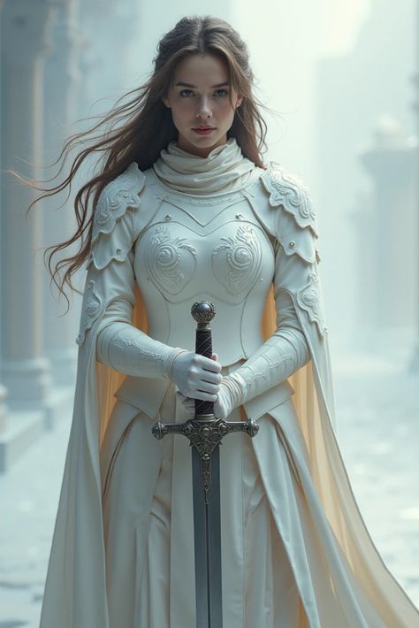 Women In Armour Female Knight, Lady Knight Aesthetic Outfit, Female Knight Helmet, White Armor Female, Female Knight Aesthetic, Female In Armor, Lady Knight Aesthetic, Elf Warrior Female, Female Assassin Art