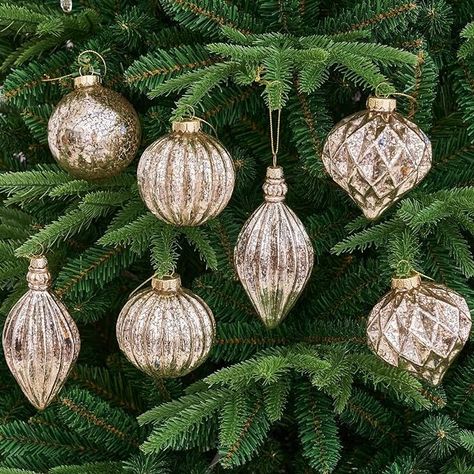 Amazon.com: Osfvn Mercury Glass Christmas Ornaments Set of 8 Silver 3.7 Inches Large Hanging Balls Finial Xmas Tree Decorations : Home & Kitchen Mercury Glass Decor, Sunshine Decorations, Classy Christmas Decor, Christmas Tree Inspo, Glass Finial, Gold Christmas Ornaments, Mercury Glass Christmas Ornaments, Mercury Glass Christmas, Mercury Glass Ornaments