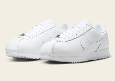 Nike Cortez '72 "White" FB6877-100 | SneakerNews.com Nike Cortez 72, Nike Snkrs, White Outfit, Nike Cortez, Lace Collar, White Outfits, Running Shoe, Upper Body, Under Construction