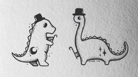 Dino Doodle, Crisp Ink, Maching Tattoos, Character Design Concept Art, Abstract Tattoo Ideas, Cute Matching Tattoos, Matching Friend Tattoos, Tatuagem Masculina Pequena, Bestie Tattoo