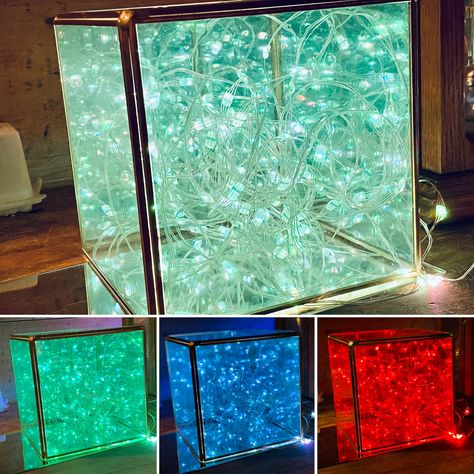 DIY Infinity Cubes – Embracing the Spectrum Diy Infinity Cube, Infinity Mirror Diy, Two Way Mirror, Mirrors Film, Build A Frame, Infinity Mirror, Led Fairy Lights, Mirror Artwork, Led Light Strips