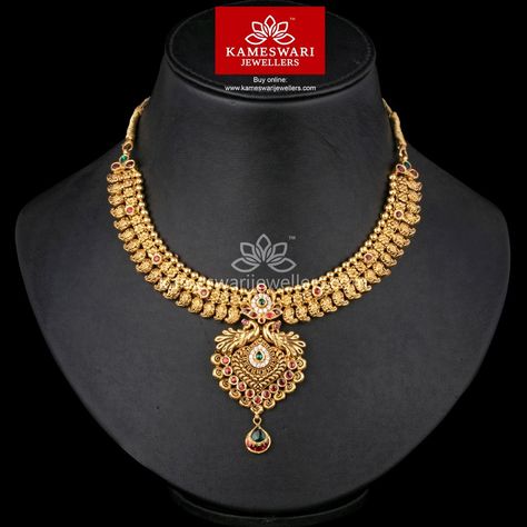 Mango Necklace, Kameswari Jewellers, Gold Jewels Design, Neck Pieces Jewelry, Gold Bridal Necklace, Antique Necklaces Design, Gold Jewelry Outfits, New Gold Jewellery Designs, Gold Earrings Models