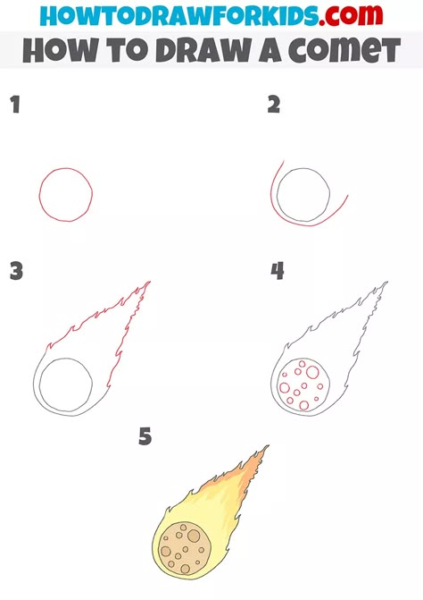 Comet Drawing Simple, Comet Drawing, Planet Activities, Doraemon Funny, Draw Space, Christmas Drawings For Kids, Easy Fish Drawing, Very Easy Drawing, Easy Christmas Drawings