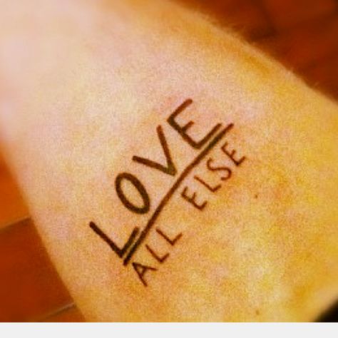 Love above all else tattoo. Love Above All Else, Love Above All Else Tattoo, Faith Hope Love Tattoo, Simple Tats, Small Girly Tattoos, Small Couple Tattoos, Small Tattoos With Meaning, Small Tattoos Simple, Tattoo Lettering Fonts