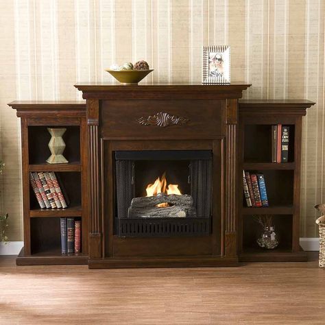 12 Cozy & Beautiful Fireplaces http://www.beautifuldesignmadesimple.com Fireplace With Bookcases, Gel Fireplace, Fireplace Bookcase, Fireplace Drawing, Best Electric Fireplace, Fireplace Bookshelves, Electric Fireplace Tv Stand, Fireplace Hearth, Corner Fireplace