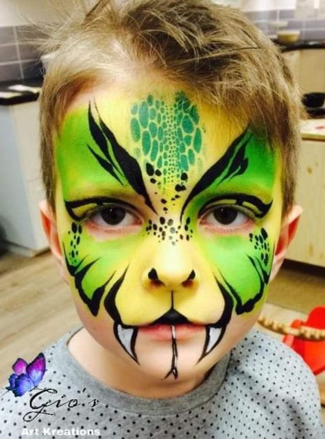 Paint Dinosaur, Snake Face Paint, Dinosaur Face Painting, Zebra Makeup, Animal Face Paintings, Face Painting For Boys, Face Paints, Cool Halloween Makeup, Kids Face Paint