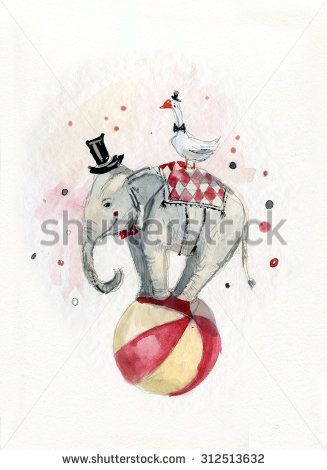 Elephant On A Ball, Elephant On Ball, Circus Artwork, Circus Painting, Circus Illustration, Alice In Wonderland Artwork, Wonderland Artwork, Elephant Images, Elephant Illustration