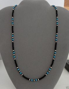 Black, Blue Turquoise Mens,Wom Necklace Native American Turquoise Jewelry Native American, Black Turquoise, Seed Bead Necklace, Blue Necklace, Diy Schmuck, Precious Jewelry, Blue Turquoise, Diy Necklace, Turquoise Jewelry