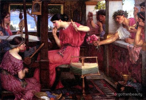 Penelope and her Suitors - John WIlliam Waterhouse Waterhouse Paintings, Michael Lang, Aberdeen Art Gallery, The Lady Of Shalott, Jules Cheret, Santa Cecilia, John William Waterhouse, Signed Artwork, Pre Raphaelite