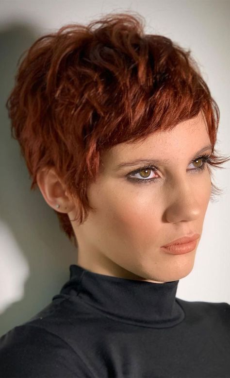 Copper Pixie, Red Pixie Haircut, Short Red Hair, Short Hair Pixie Cuts, Edgy Short Hair, Short Choppy Hair, Funky Hairstyles, Girl Haircuts, Short Pixie Haircuts