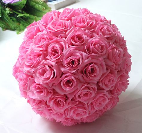 12inch 25cm Wedding Decoration Centerpieces Artificial Silk Flower Ball Wedding Kissing Balls Pomanders For Decoration Marriage Tall Wedding Vases, Ball Bouquet, Flower Ball Centerpiece, Paper Flower Ball, Decorating Wedding, Kissing Ball, Realistic Rose, Making A Bouquet, Wedding Kiss