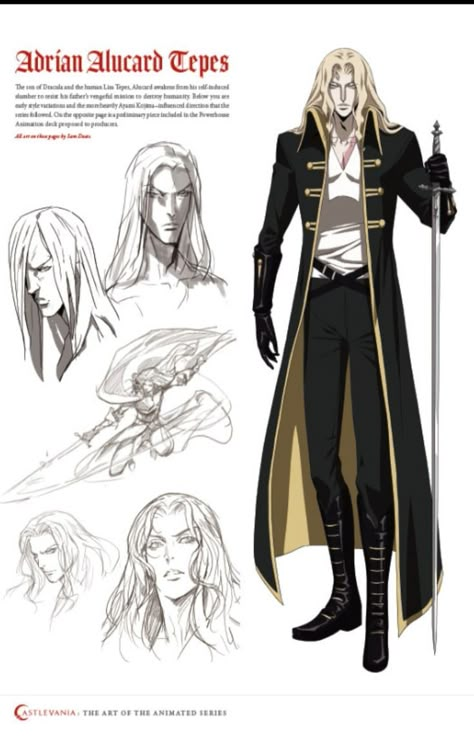 Alucard Aesthetic Castlevania, Castlevania Concept Art, Hector Castlevania, Castlevania Art, Alucard Cosplay, Character Design Sheet, Castlevania Dracula, Castlevania Netflix, Alucard Castlevania