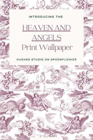 The Heaven and Angels Toile de Jouy Pattern French Toile, Angel Print, Bold Wallpaper, Studio Decor, Studio Design, Print Wallpaper, Studio S, Shop Decoration, Decor Items