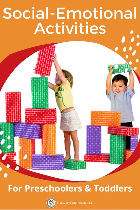 18 easy social-emotional learning activities for preschoolers and toddlers that support relationship skills: identifying their emotions and understanding others' feelings. Sharing and turn-taking activities for toddlers and preschoolers. Cooperation and friendship skills for kids. Build their skills with easy, interactive, and fun activities. Try them now! #DiscoveryBuildingSets #socialskillsforkids #socialdevelopment #socialemotionalactivitiespreschool #importanceofplay Social And Emotional Development Activities For Preschoolers, Building Relationships Activities Preschool, Preschool Turn Taking Games, Peer Interaction Activities Preschool, Social Emotional Transportation Activities, Social Emotional Learning For Toddlers, Preschool Partner Activities, Communication Activities For Preschool, Social Games For Preschoolers