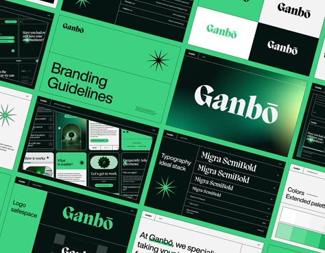 Ganbō - Branding & Web :: Behance Branding Deck Design, Startup Branding Design, Logo Branding Presentation, Branding Presentation Layout, Crypto Branding, Green Ppt Template, Business Template Design, Brand Guidelines Design, Business Pitch Deck