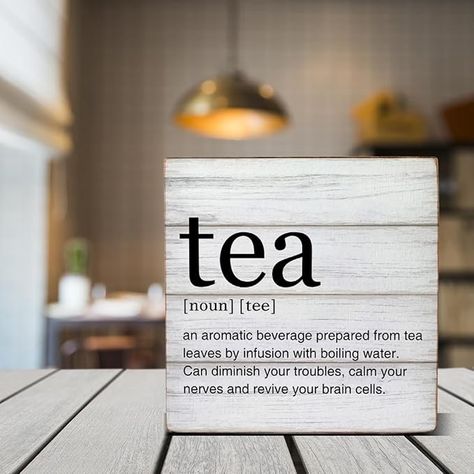 Amazon.com: Tea Lover Gift Tea Definition Wooden Box Sign Tea Quotes Desk Decorative Wooden Sign Home Kitchen Decor for Desk Table Shelf 5 x 5 Inches : Home & Kitchen Tea Signs, Decor For Desk, Tea Sign, 2x4 Wood Projects, Wooden Quotes, 2x4 Wood, Tea Decor, Coffee Cart, Tea Quotes