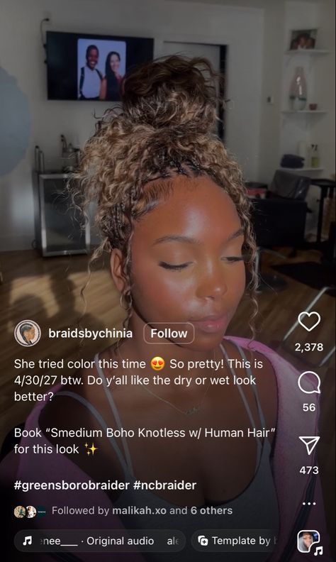 Boho Box Braids Color, Honey Blonde Twists Black Women, Honey Brown Boho Braids, Highlight Braids For Black Women, Dark Brown Boho Knotless Braids, Honey Brown Boho Knotless Braids, Light Brown Boho Knotless Braids, Honey Blonde Boho Braids, Color 4 Knotless Braids