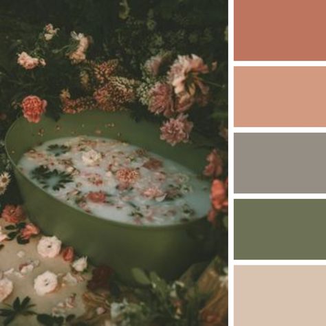 Color Pallets Cottagecore, Cottagecore Paint Scheme, Earthy Cottage Core Aesthetic, Cottage Core Wedding Color Scheme, Pastel Earth Tones Aesthetic, Cottagecore House Color Scheme, Cottagecore Bedroom Paint Colors, Cottagecore Kitchen Color Scheme, Nature Aesthetic Color Palettes