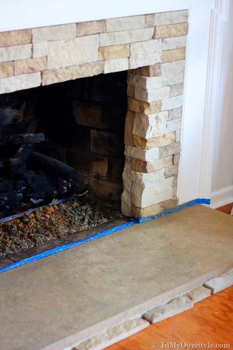 inside Foam Fireplace, Fireplace Refacing, Fireplace Facelift, Airstone Fireplace, Basement Colors, Stacked Stone Fireplaces, Fireplace Redo, Diy Fireplace Makeover, Cabin Fireplace