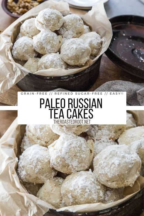 Gluten Free Russian Tea Cakes, Keto Russian Tea Cakes, Healthy Tea Cakes, Paleo Comfort Food Recipes, Paleo Christmas Desserts, 2023 Desserts, Healthy Holiday Cookies Recipes, Russian Tea Cakes Cookies, Russian Tea Cakes Recipe