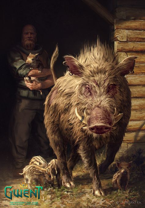 ArtStation - Gwent - Giant Boar, Bogna Gawrońska Wild Pig, Witcher Art, Hunting Art, Pig Art, Heroic Fantasy, Wild Boar, Fantasy Creatures Art, Arte Animal, Creature Concept