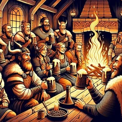 Vikings-drinking-mead-and-ale Make Mead, Coffee Education, Viking Drink, Halls Of Valhalla, How To Make Mead, Mead Recipe, Fermented Honey, Honey Wine, Cherry Wine