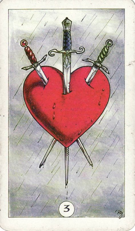 The 3 of Swords, from the Robin Wood Tarot by Robin Wood. http://lifeofhimm.wordpress.com/2014/11/05/todays-tarot-thats-gonna-leave-a-mark/ The Magic Faraway Tree, Tarot Tattoo, Swords Tarot, Tarot Cards Art, Tarot Card Meanings, Tarot Art, Minor Arcana, Sacred Heart, Tarot Card