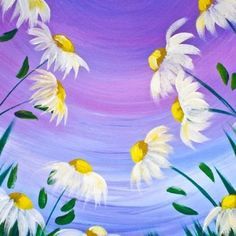 Easy Flower Painting, Flowers Acrylic, Easy Canvas Painting, Acrylic Painting For Beginners, Spring Painting, Simple Acrylic Paintings, Night Painting, Painting Lessons, Beginner Painting