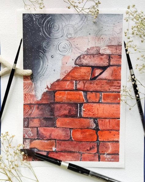 Watercolor painting of bricks and ripples in water Brick Watercolor, Texture Drawing, Graffiti Artwork, Bday Cards, Texture Background, Wood Texture, Color Ideas, Art Sketchbook, Watercolour Painting