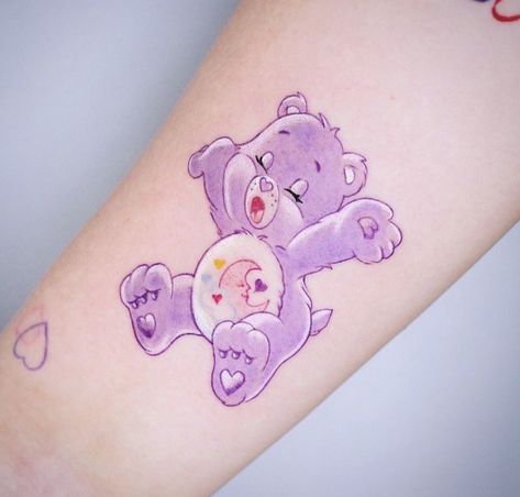 Pink Care Bear Tattoo, Care Bear Star Tattoo, Mums Tattoo, Care Bear Tattoo, My Little Pony Tattoo, Mum Tattoo, Care Bear Tattoos, Purple Tattoos, Cute Couple Tattoos