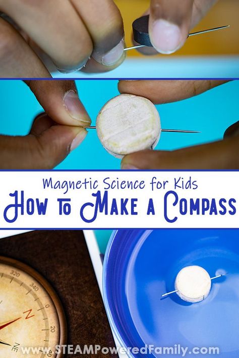 Learn how to make a compass and explore the invisible magnetic forces that fascinated Albert Einstein as a child. An easy and fascinating science experiment that makes a fantastic summer camp activity, classroom experiment or as part of a unit study on Albert Einstein. #Compass #Magnets Albert Einstein Science Project, Magnets Activities For Kids, Pirate Stem Activities, Stemscopes Science, Albert Einstein For Kids, Compass Activities, Compass Activity, Pirate Science, Magnet Exploration Preschool