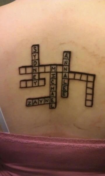 Unique crossword puzzle tattoo Crossword Puzzle Tattoo Ideas, Crossword Puzzle Tattoo, Word Cross Puzzle, Custom Crossword Puzzle, Puzzle Tattoo, Cross Words Puzzle Worksheets, Maths Crossword Puzzles, Puzzle Tattoos, Tattoo Ink