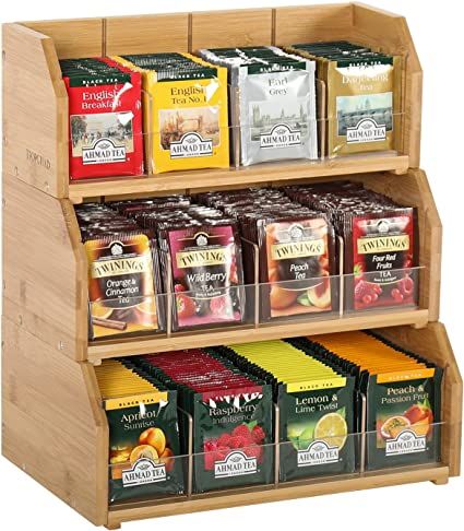 Wood Tea Box, Cabinet Countertop, Tea Bag Storage, Tea Organization, Tea Bag Organizer, Tea Station, Bamboo Tea, Storage Bags Organization, Tea Storage