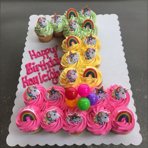 Unicorn Cupcakes #cutecake Number 1 Cupcake Cake, 1 Cupcake Cake, Rainbow Birthday Cupcakes, Unicorn Number Cake, Number 2 Cakes, Number Cake Toppers, Unicorn Birthday Cake, 6 Cake, Cake Printing