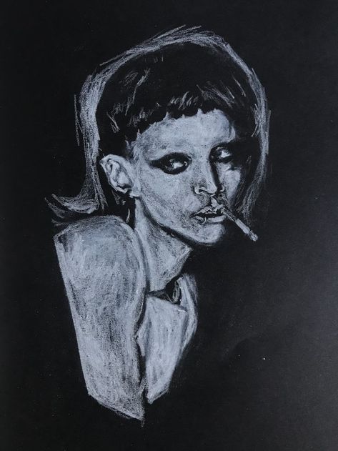 white chalk on black paper! Chalk Drawings On Paper, Chalk On Black Paper, Lisbeth Salander, Black Paper Drawing, Chalk Drawings, White Chalk, Chalk Art, Charcoal Drawing, Black Paper