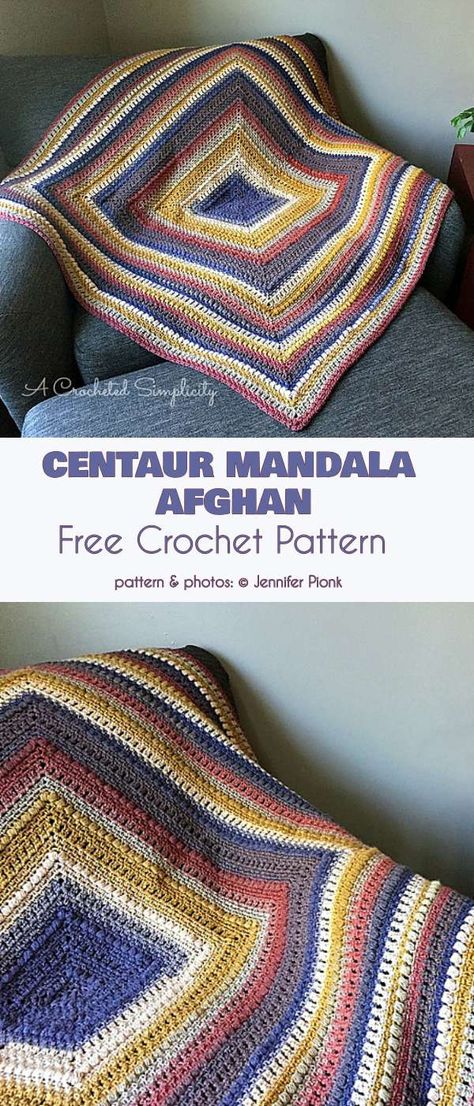 Centaur Mandala Afghan Free Crochet Pattern Mandala Crochet Blanket Free Pattern, Crochet Baby Blanket Free Pattern Boy, Mandala Afghan, Blanket Ideas Crochet, Crochet Top Designs, Cute Crochet Blanket, Free Mandala Crochet Patterns, Crochet Blanket Edging, Mandala Yarn