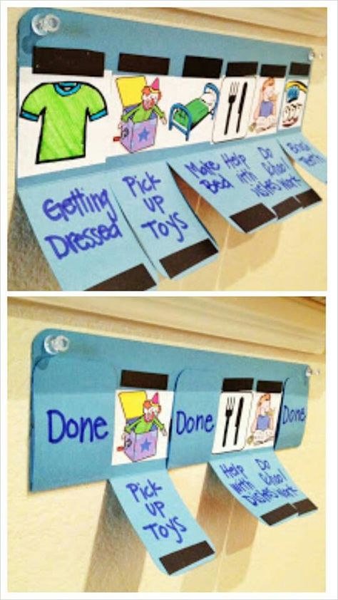 Magnet chore chart. Good for the kids or in my future classroom for a student who needs a daily schedule or assignments! Studio Seni, Uppfostra Barn, Chore Chart Kids, Chores For Kids, Charts For Kids, Organization Kids, Chore Chart, Lego Friends, Easy Crafts For Kids