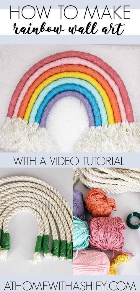 Rainbow Wall Hanging Diy, Diy Wall Hanging Crafts, Make A Rainbow, Rainbow Diy, Diy Wand, Diy Home Accessories, Playroom Nursery, Rainbow Wall Hanging, Diy Rainbow