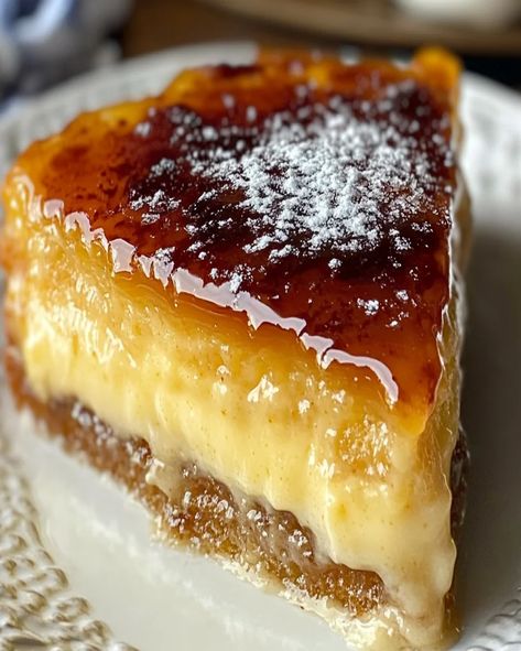 Crème Brûlée Cake – Decadent Custard & Caramel Dessert Cream Brulee Cake Recipe, Creme Brûlée Pie, Bananas Foster Creme Brulee, Baked Custard Recipe Simple, Creme Brulee Cake Recipe, Creme Brûlée Cake, Creme Brulee For A Crowd, Cream Cheese Custard Filling, Custard Filled Cake