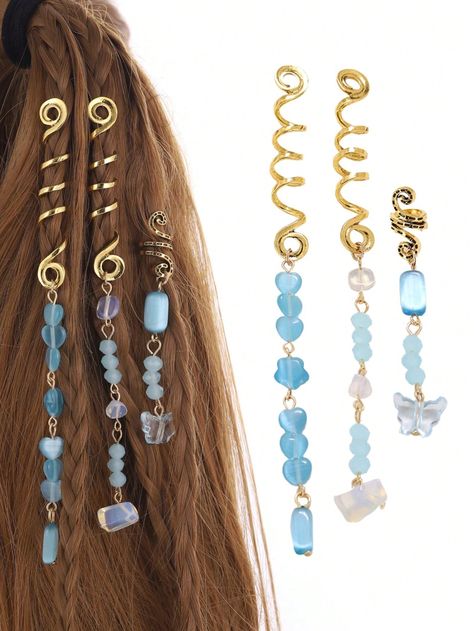 Baby Blue  Collar  Natural Crystal   Embellished   Women Accessories Hair Jewelry For Braids, Collar Hippie, Hair Charms, Dreadlock Accessories, Braided Ring, Hair Accessories Clips, Hair Rings, Hair Decorations, Jewelry Show