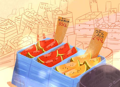 Markets around the world on Behance Fruit Shop Illustration, Kyoto Map, Mexican Market, Drawing Procreate, Spice Shop, Fruit Shop, Shop Illustration, Mom Help, New Year Celebration