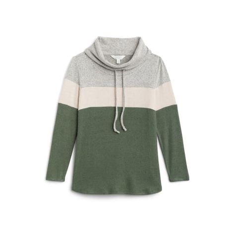 Cozy Winter Color Block Tops, Cozy Color Block Winter Tops, Green Fleece Top With Drawstring Hood, Versatile Moisture-wicking Scoop Neck Tops, Cozy Cowl Neck Winter Top, Market And Spruce, Funnel Neck, Gray Green, Petite Fashion