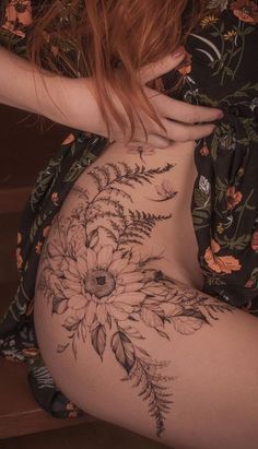 90 Flower Tattoo Ideas That Radiate Elegance And Beauty Right Back Tattoo Women, Hip Tattoos Floral, Thigh Tattoos Women Non Floral, Hip Flowers Tattoo, Floral Hip Piece, Women’s Thigh Sleeve, Floral Hip Tattoo Design, Hip Floral Tattoos Women, Floral Tattoo Thigh Hip