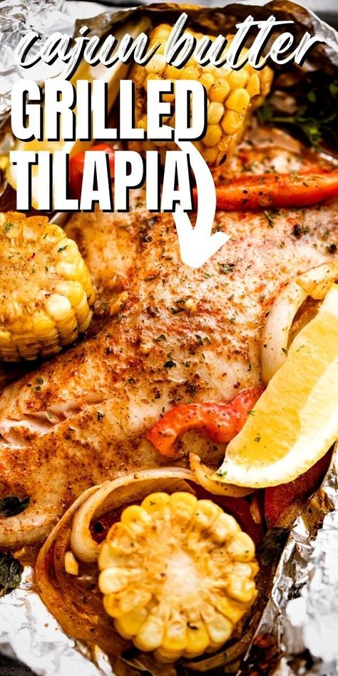 Oven Grilled Fish Recipes, Talipia Recipes Smoked, Baked Tilapia Recipes Oven Foil, Fish Foil Packets For The Oven Tilapia, Bbq Tilapia Recipes, Grilling Recipes Fish, Tilapia In Foil Packets Ovens, Cajun Talipia, Tilapia Recipes Spicy