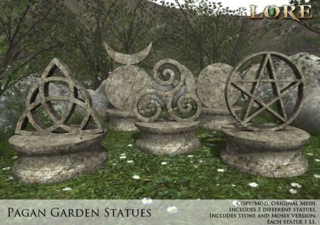 Second Life Marketplace - {LORE} Pagan Garden Statues (boxed) Pagan Garden, Wicca Spells, Witchy Garden, Sacred Garden, Pagan Crafts, Gothic Garden, Witch Garden, Magical Garden, Garden Statues