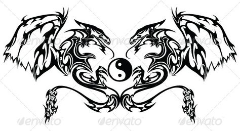 Tribal Twin Dragon Tattoo Twin Dragon Tattoo, Dragon Wings Tattoo, Curse Mark Tattoo, Curse Mark, Heart With Wings Tattoo, Vintage Tattoo Design, Knight Tattoo, Mark Tattoo, Vintage Concert Posters