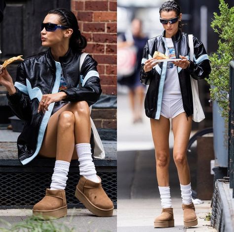 Bella Hadid, Beautiful Woman, Ugg Boots, Most Beautiful, Bomber Jacket, Boots, Clothes, Quick Saves