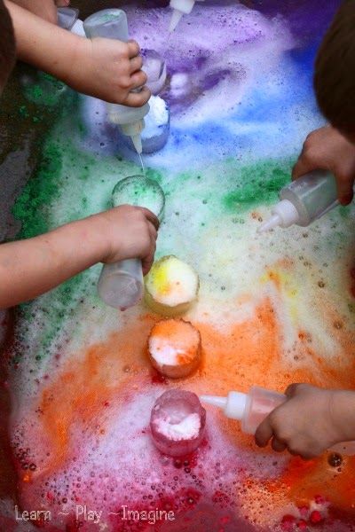 Foaming rainbow eruptions with frozen volcanoes Rainbow Fish Eyfs, Ice Chalk, Rainbow Fish Activities, Chalk Paint Recipe, Rainbow Activities, Paint Recipe, Fish Activities, Eyfs Activities, Rainy Day Crafts