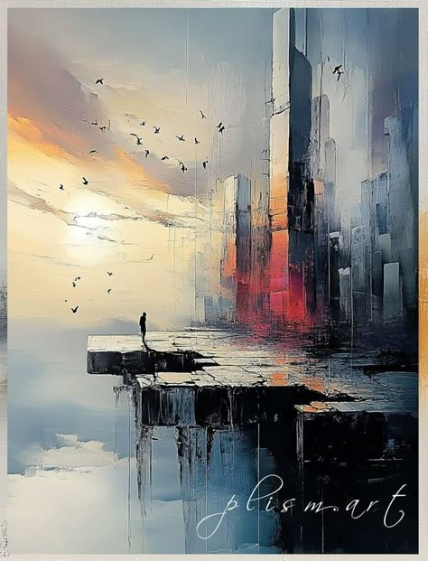 Abstractionism | Coexistence (ai) Dark Background Painting, Oil Painting City, Art Learning, Painting Details, Modern Art Paintings Abstract, Artsy Style, Abstract Pictures, Acrylic Pouring Art, Cityscape Art